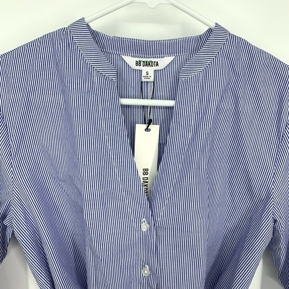 BB Dakota Top Blue Stripe Long Sleeve Tie Waist - Picture 6 of 11